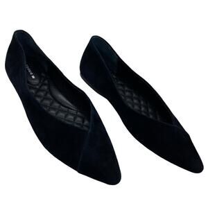 Birdies Goldfinch Suede Flat Black Pointed Toe Ballet Flats, size 9.5